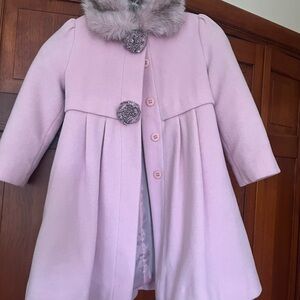 Rothschild Light Pink Faux Fur Collar Pleated Girls' Coat